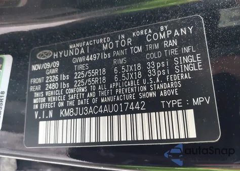 2010 Hyundai Tucson Limited from USA, damaged, VIN KM8JU3AC4AU017442